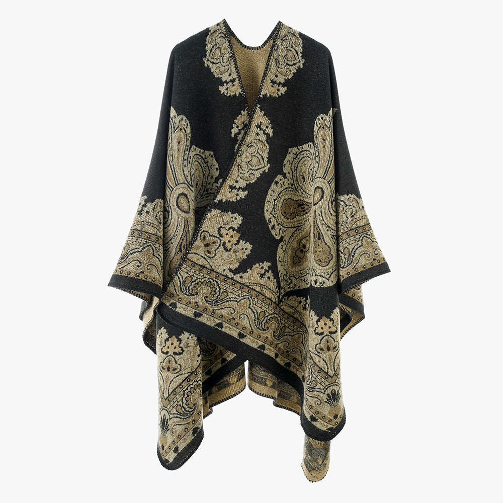 Women Oversize-Oriental Jacquard Cover-Up with Paisley Medallion and Decorative Stitch Mune Fashion