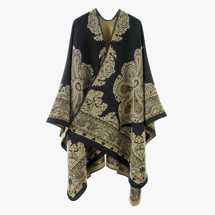 Women Oversize-Oriental Jacquard Cover-Up with Paisley Medallion and Decorative Stitch Mune Fashion