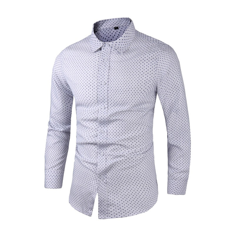 Men's Slim-Fit Shirt with Fine Polka Dot Pattern and Kent Collar Mune Fashion