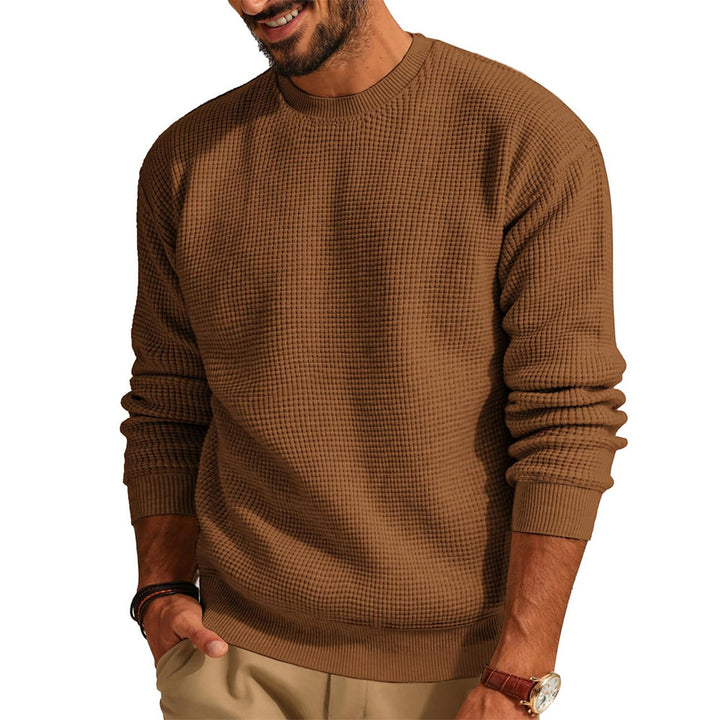 Men's Waffle Knit Sweater with Round Neck Mune Fashion