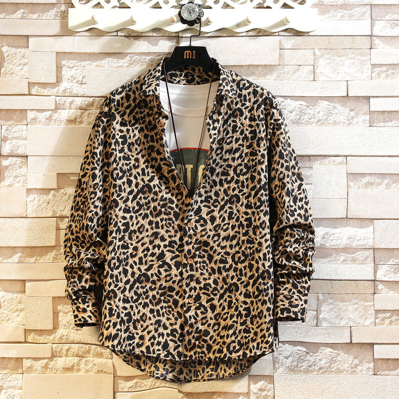 Men's Loose Linen Shirt with Large Floral Print and Shirt Collar Mune Fashion