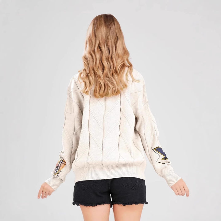 Women's Stylish Knitted Cardigan with Colorful Buttons and Elaborate Design