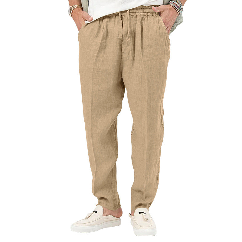 Men's linen jog pants with elastic tunnel drawstring waistband and tapered leg Mune Fashion