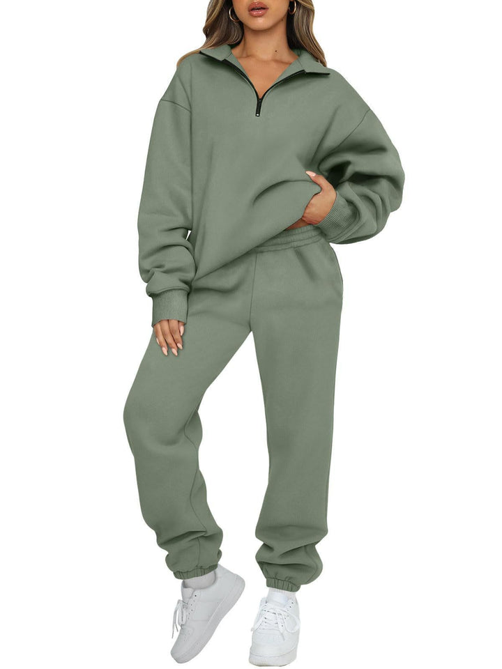 Women's oversized sweatshirt jogging pants set with zipper collar Mune Fashion