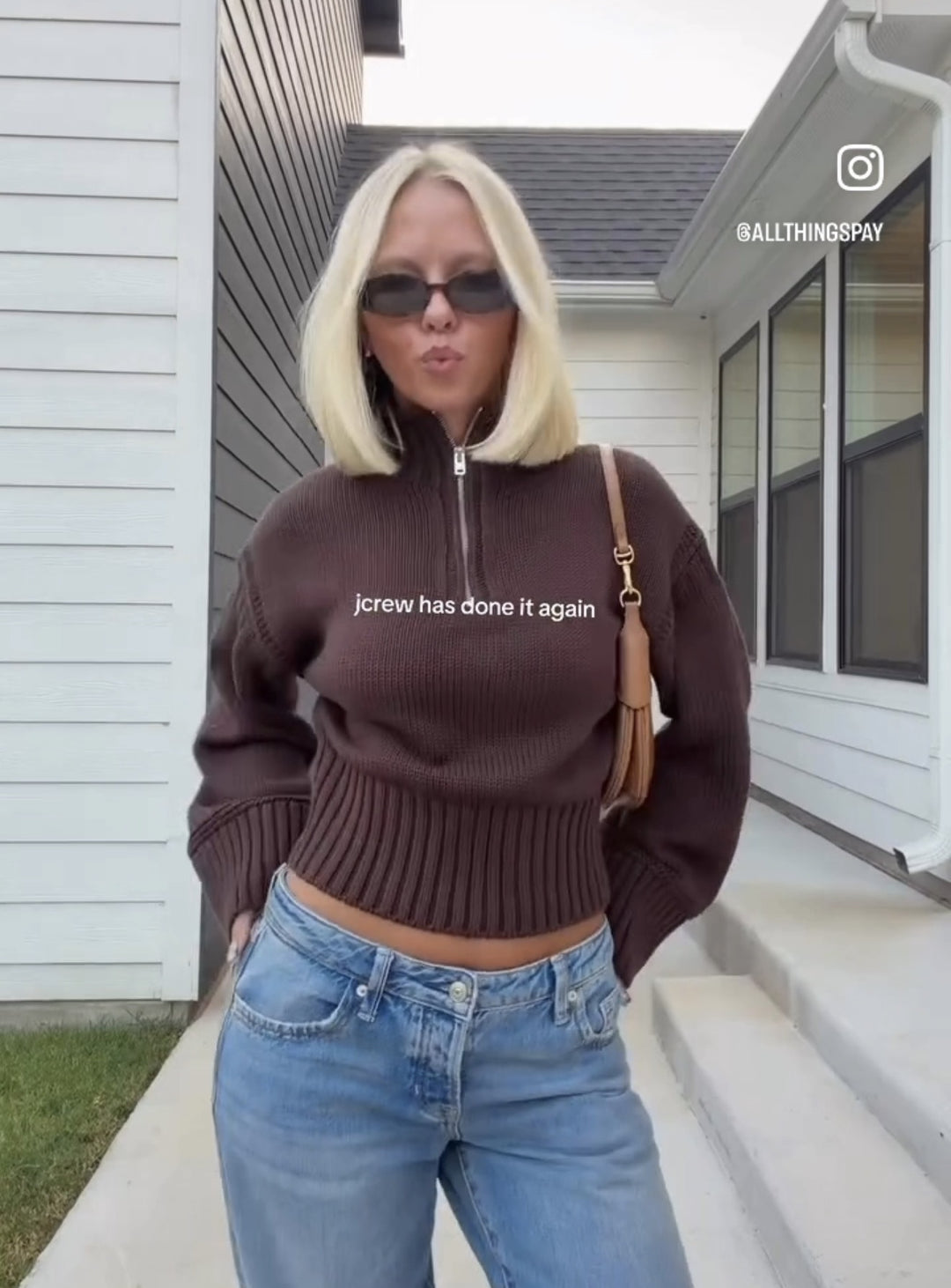 Women Cropped Knit Sweater with Half Zipper, Stand Collar and Balloon Sleeves Mune Fashion