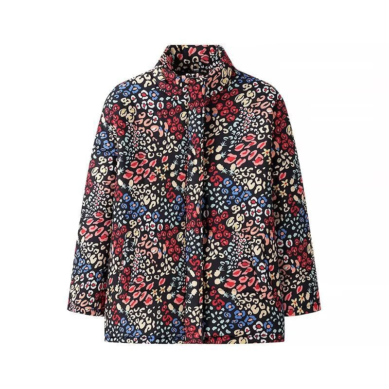 Women Lightweight Quilted Short Jacket with Stand-Up Collar, Boxy Silhouette and Colorful Animal-Floral Print Mune Fashion