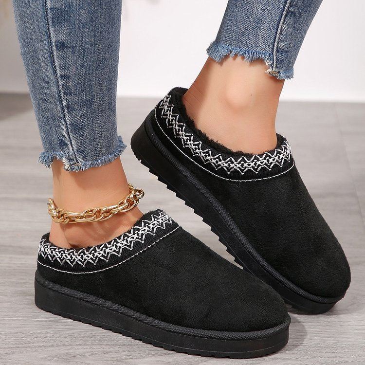 Women’s Insulated Slippers with Cozy Faux Fur Insole and Embroidered Entry Mune Fashion