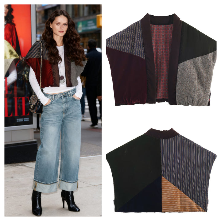 Women's Quilted Patchwork Vest with Voluminous Shawl Collar Mune Fashion