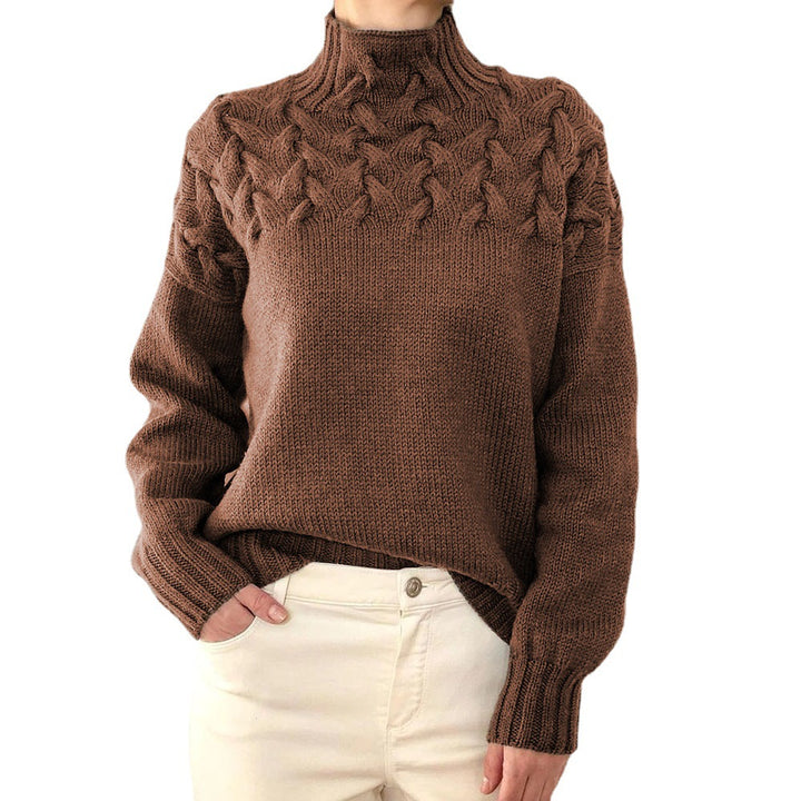 Ladies knit sweater with cable structure and high turtleneck Mune Fashion