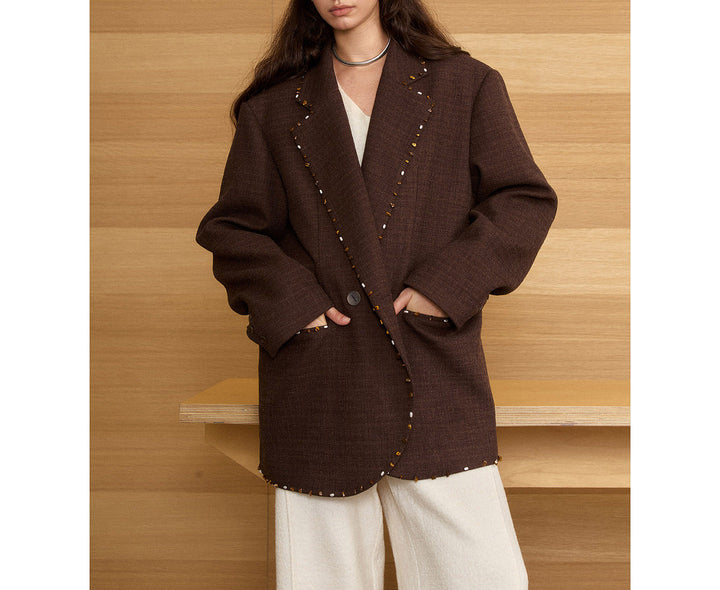Women Oversized Blazer with Decorative Stitch Mune Fashion