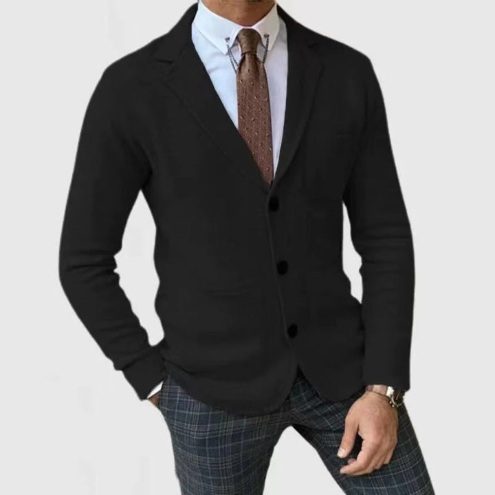 Men's Knitted Blazer with Button Placket and Practical Pockets Mune