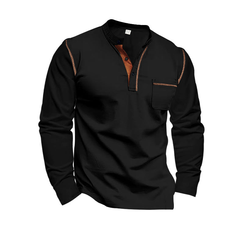 Men's Long Sleeve Henley Shirt with Modern Collar and Practical Chest Pocket Mune Fashion