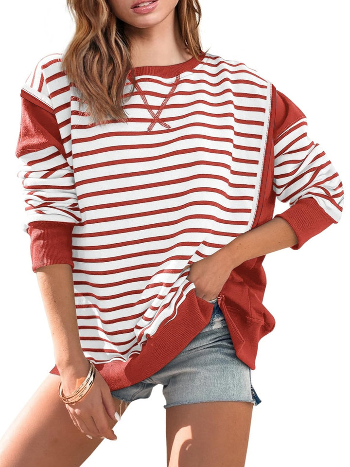 Women's oversized sweatshirt in marine look with stripes, raglan sleeves and ribbed cuffs Mune Fashion