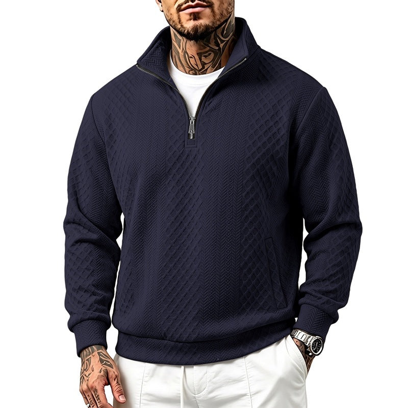 Men's Textured Half-Zip Sweater with Stand-Up Collar and Texture Pattern Mune Fashion