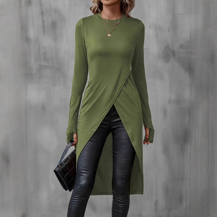 Women's Long Asymmetric Wrap Tunic Top with Front Slit Drune