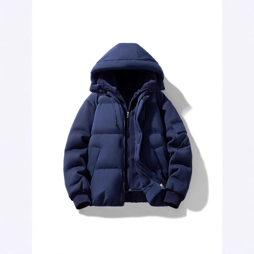 Men's padded hooded jacket with teddy lining and contrasting softshell sleeves Mune Fashion