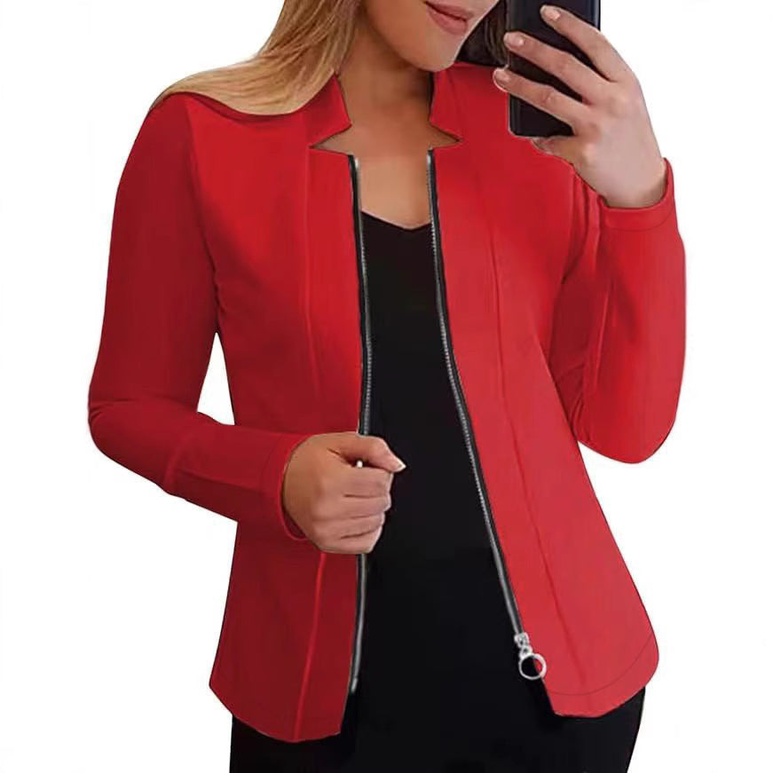 Women's Tailored Scuba Blazer with Stand-Up Collar and Full Zipper Mune Fashion
