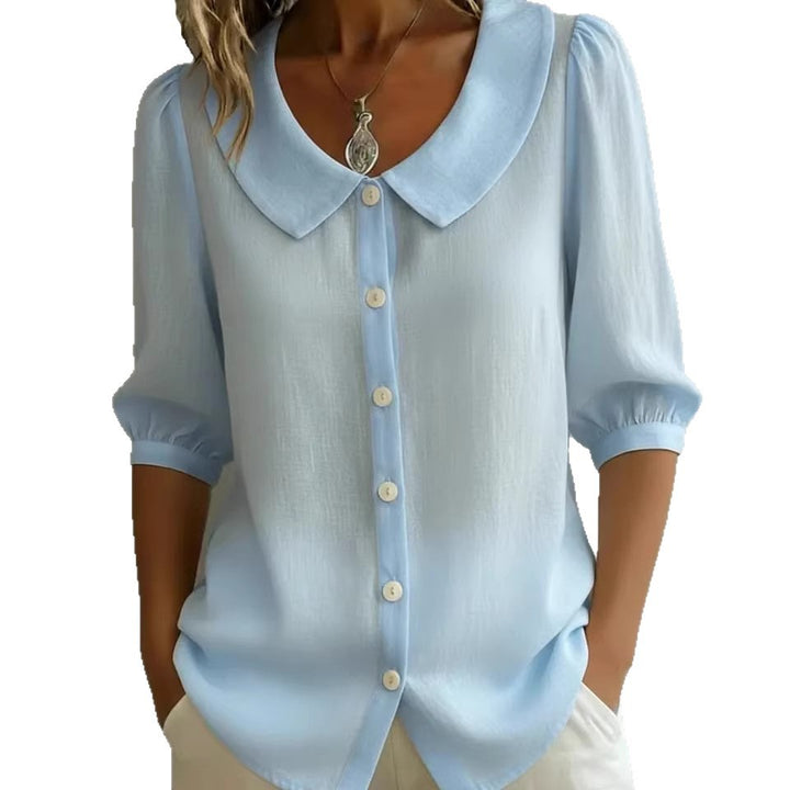 Ladies Elegant Blouse with Large Collar and Button Placket Mune Fashion