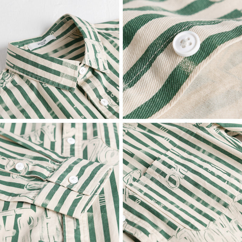 Men's Lightweight Shirt in Striped Lettering Mix with Chest Pocket and Loose Fit Mune Fashion