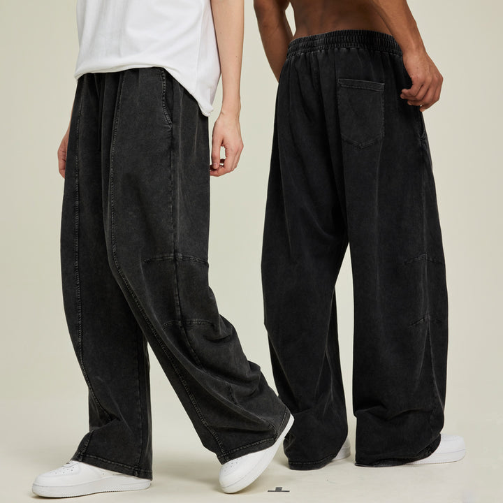 Men's extra-wide baggy pants in stonewashed look with elastic drawstring waistband Mune Fashion