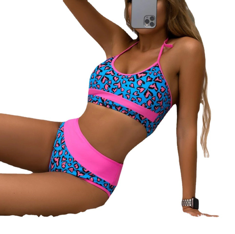 Women's Sporty Bikini Set with High Waist and Fashionable Pattern Mune Fashion