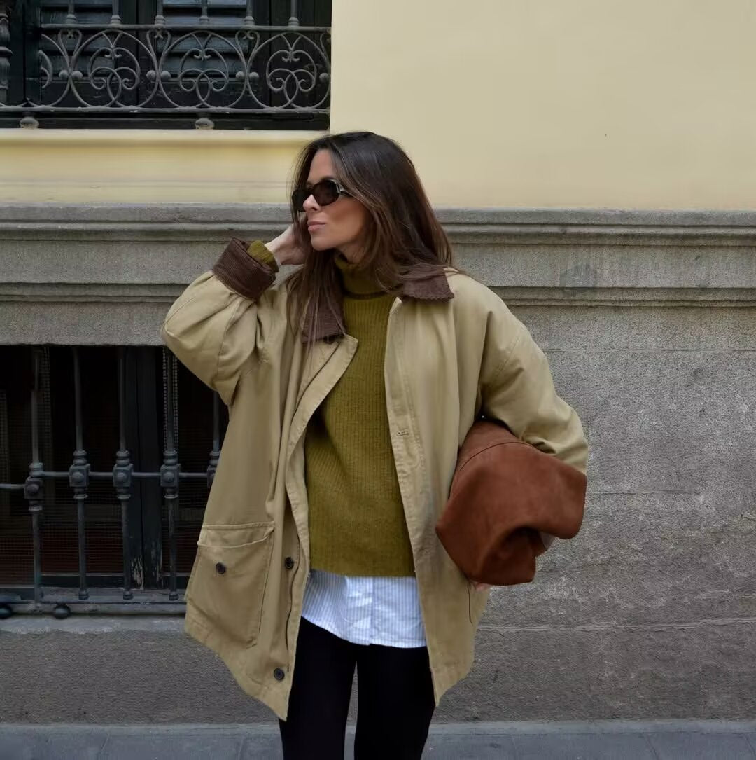 Women nan short utility field jacket with cord collar, oversized cut and patch flap pockets Mune Fashion