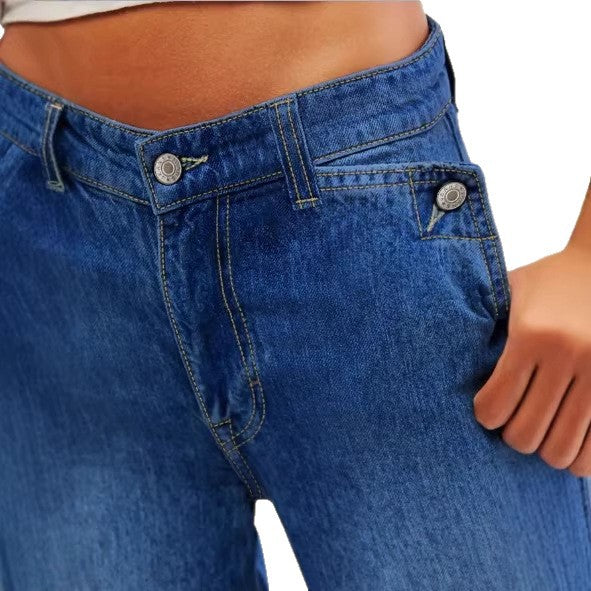 Women High-Waist Denim Palazzo Pants with Flowing A-Line and Wide Leg Mune Fashion