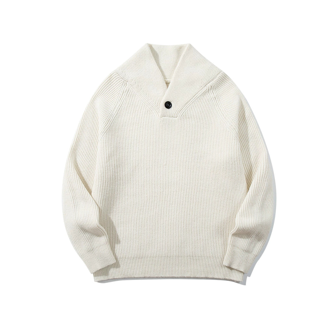 Unisex Ribbed Shawl Collar Sweater with One-Button Detail Mune Fashion