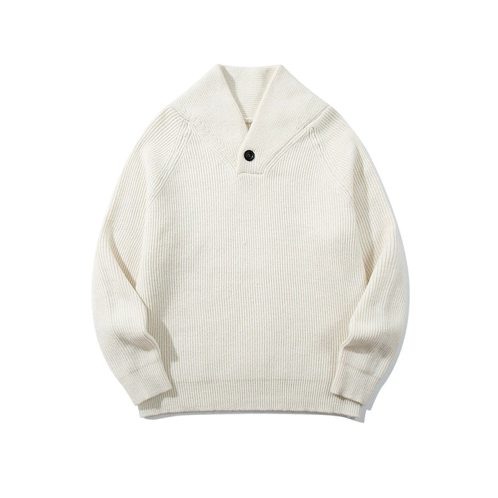 Unisex Ribbed Shawl Collar Sweater with One-Button Detail Mune Fashion