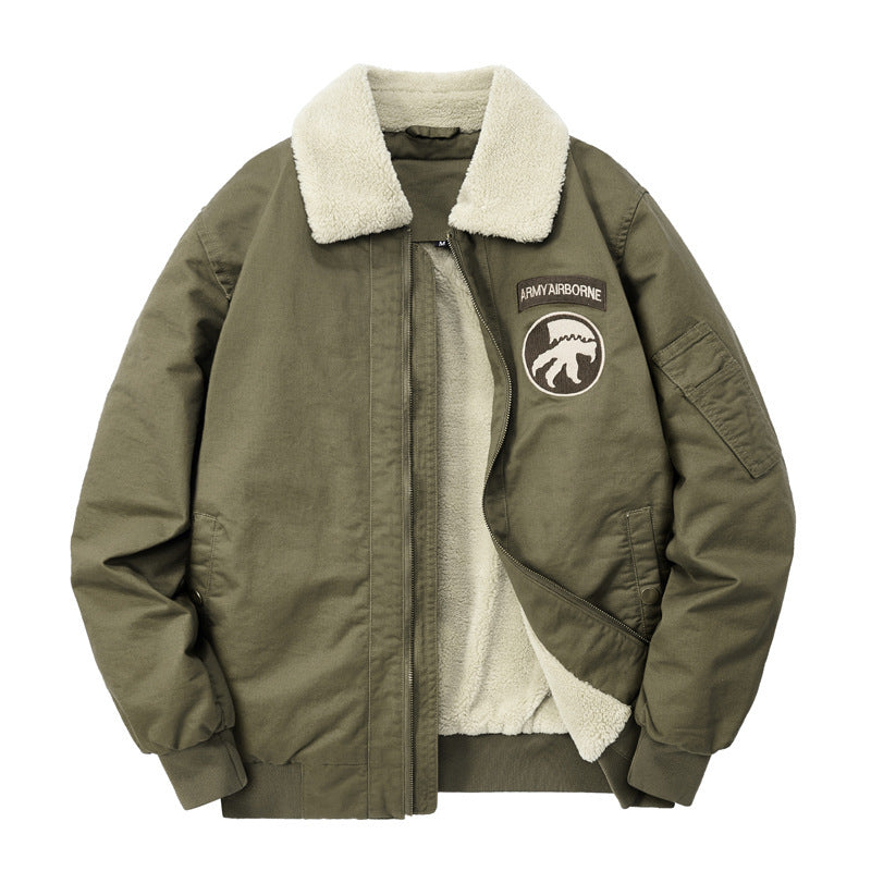 Men's Sherpa-lined bomber pilot jacket with teddy collar and utility details Mune Fashion