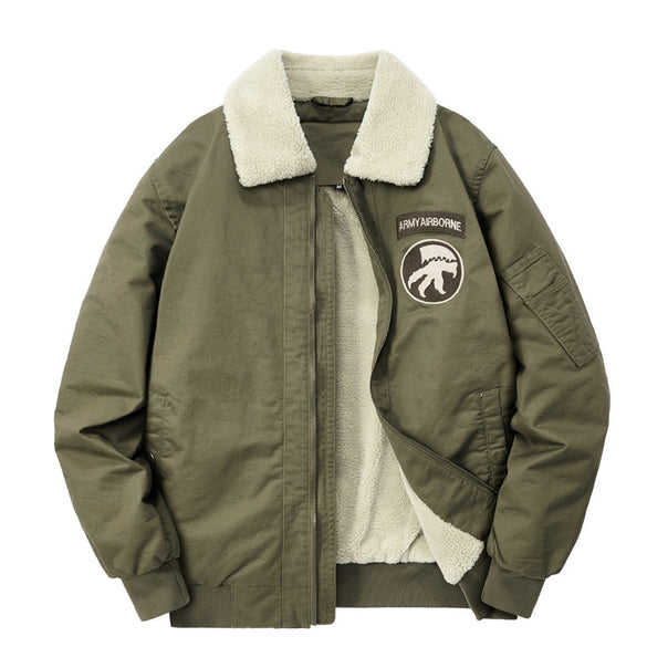 Men's Sherpa-lined bomber pilot jacket with teddy collar and utility details Mune Fashion