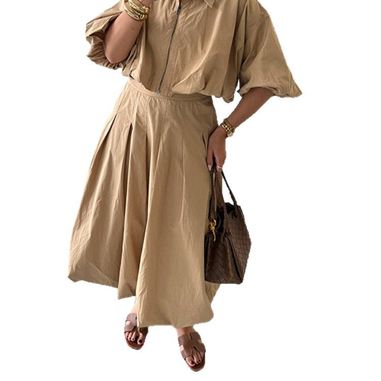 Women Tailored A-Line Midi Skirt with Pleats & High Waist Mune Fashion