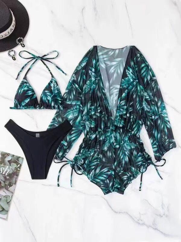 Women's swim set with floral wrap top and triangle bikini Mune Fashion