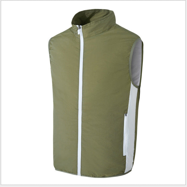 Men's lightweight breathable wind vest with standing collar and zippered pockets Mune Fashion