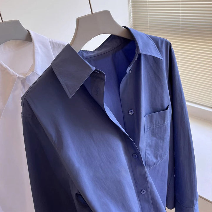 Women Classic Shirt Blouse with Wide Collar Mune Fashion