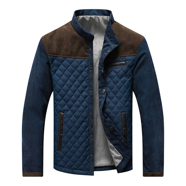 Men's quilted jacket with diamond quilting, contrast trim and stand-up collar Mune Fashion