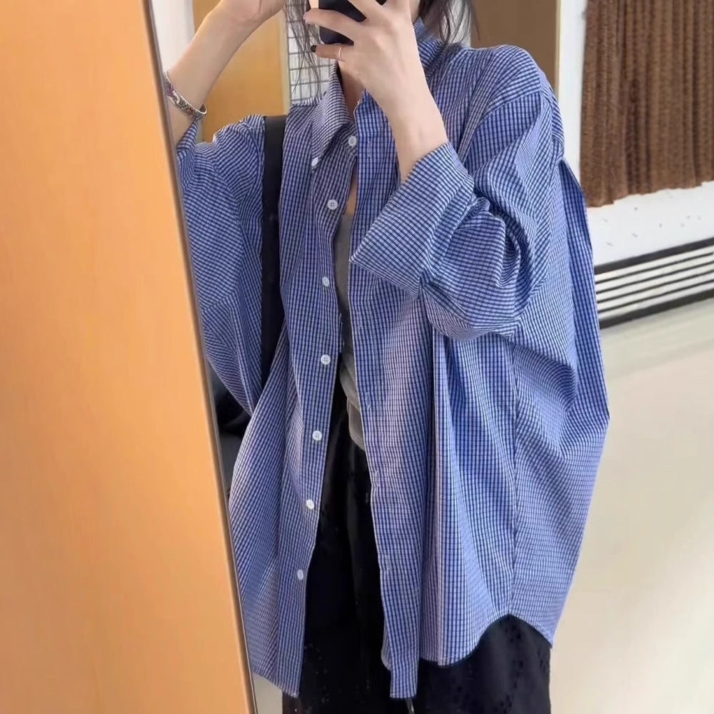 Women's Oversize Shirt with Vichy Check, Loose Fit and Continuous Button Placket Mune Fashion