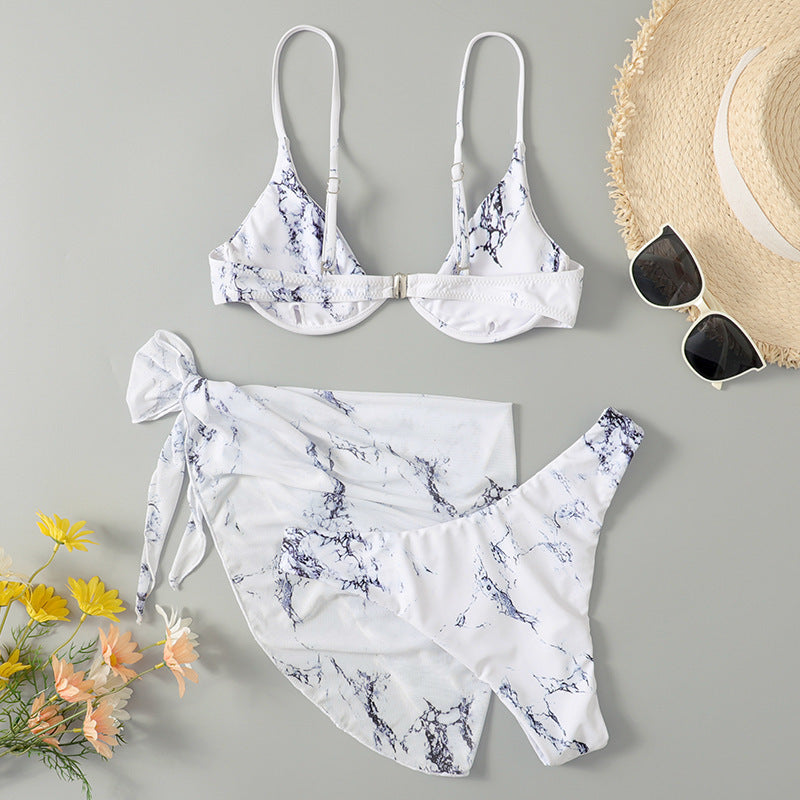 Women Triangle Bikini Set with Elegant Wrap Skirt Mune Fashion