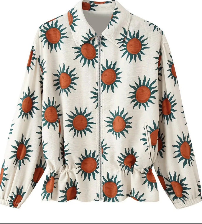 Women Short Blouson made of Artificial Leather with Double-Breasted Button Placket and Shoulder Cape Mune Fashion