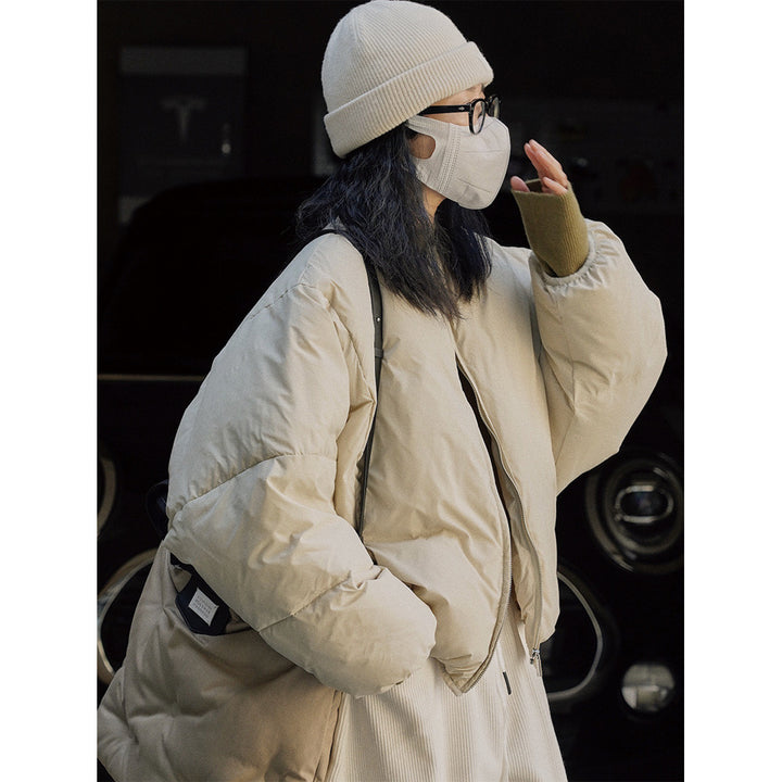 Ladies Short Oversized Padded Jacket with Drawstring Waist and Ribbed Cuff Sleeves Mune Fashion