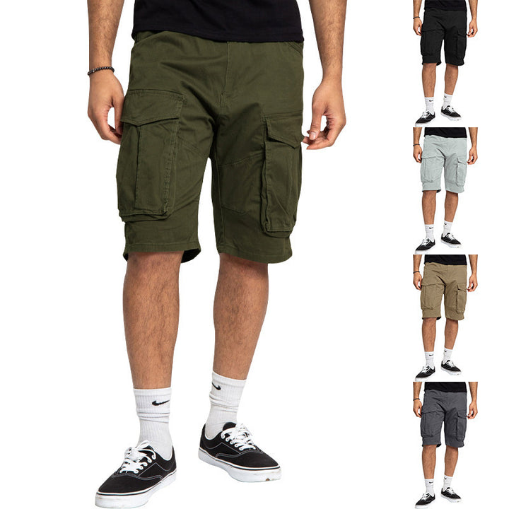 Men's cargo shorts with large flap pockets, straight leg, and loose knee length Mune Fashion
