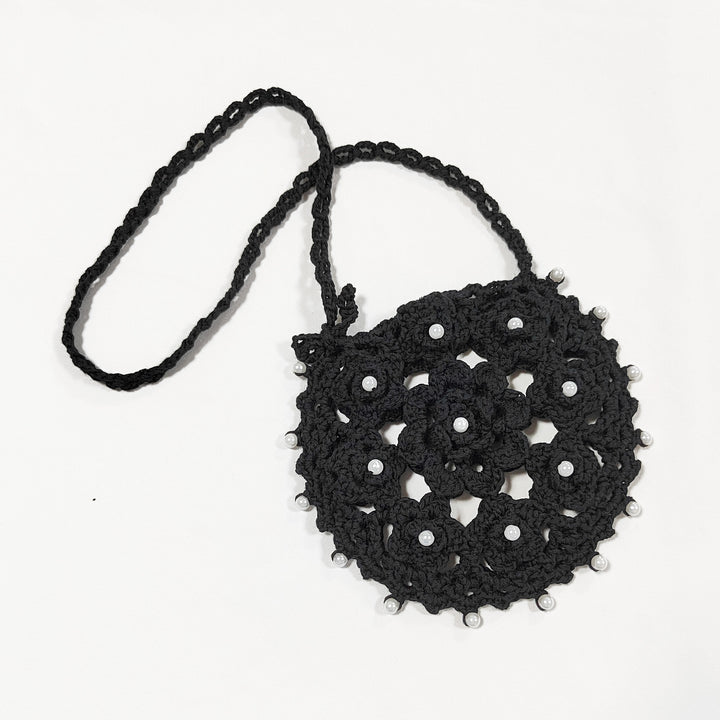 Ladies handcrafted crochet handbag with pearl embellishment Mune Fashion