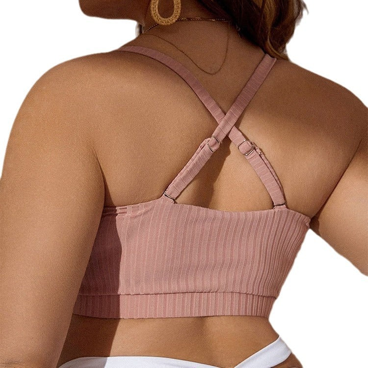 Women’s sports bra with adjustable gathering and fashionable tie design Mune Fashion