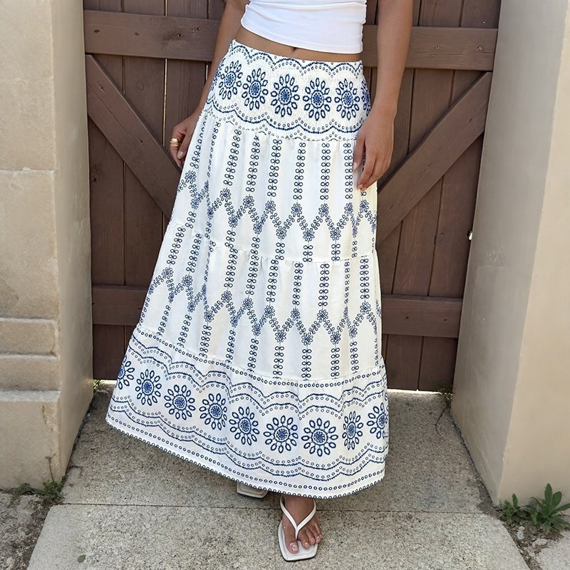 Women's long, airy skirt with handcrafted embroidery Mune Fashion