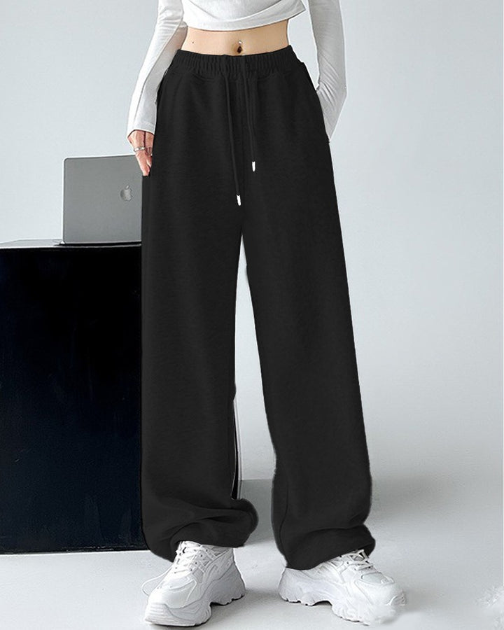 Ladies Nan extra wide palazzo sweatpants with high comfort waistband, side pockets, slit at hem and drawstring Mune Fashion