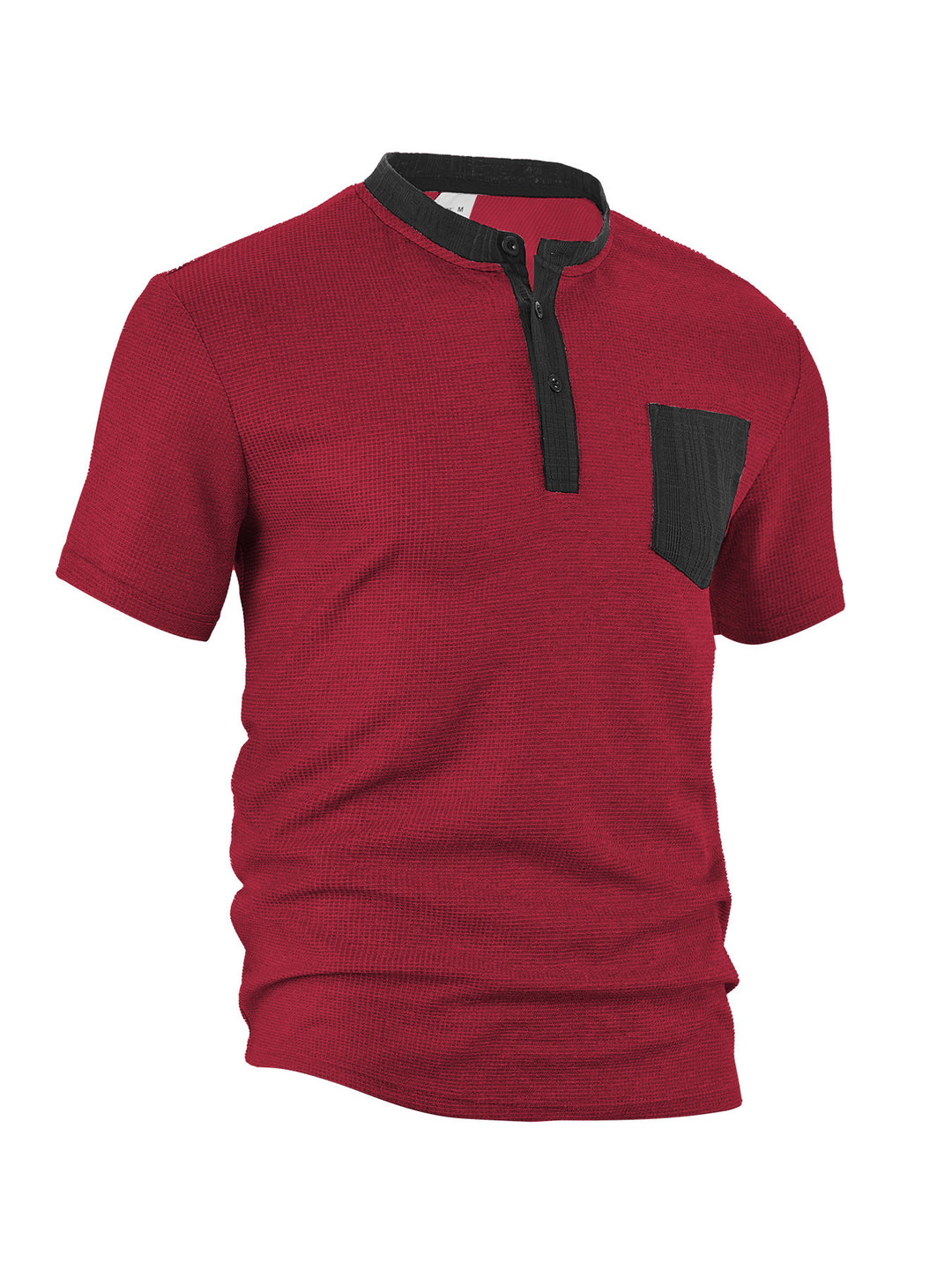 Men's breathable waffle henley shirt with stand-up collar, short button placket, and patch chest pocket Mune Fashion