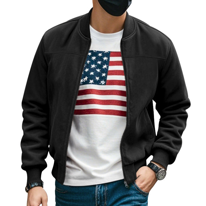 Men's suede look bomber jacket with zipper and ribbed cuffs Mune Fashion