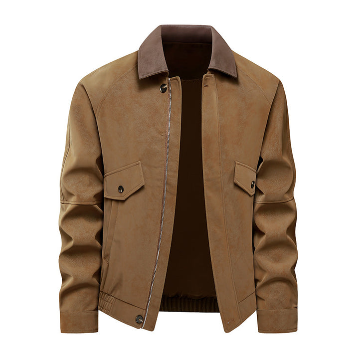 Men's short bomber jacket with suede collar, patch flap pockets & elastic hem Mune Fashion