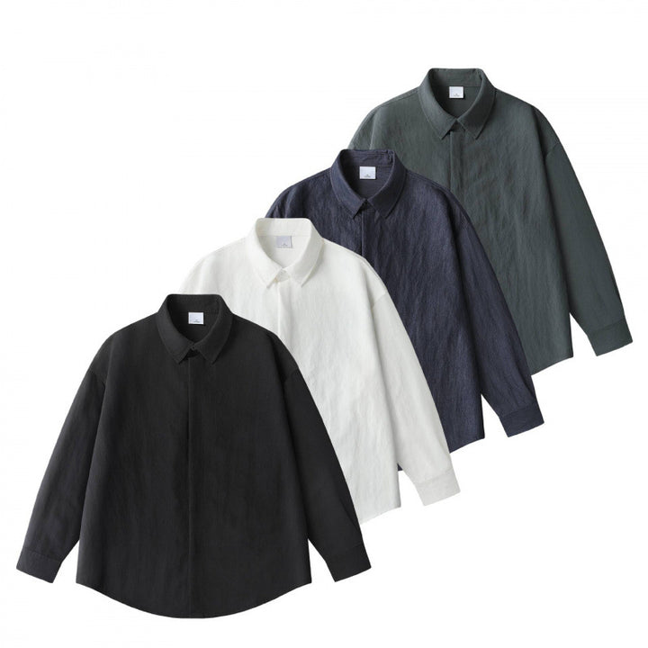 Unisex Oversize Linen Shirt with Concealed Button Placket and Dropped Shoulder Mune Fashion