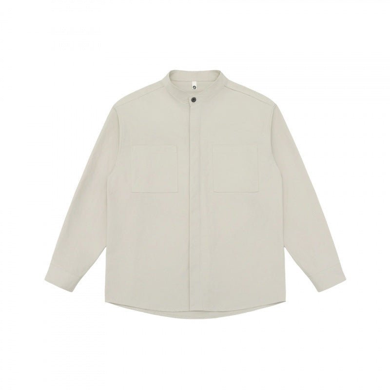 Unisex Oversized Shirt Jacket with Stand-up Collar, Concealed Button Placket and Patch Chest Pockets Mune Fashion